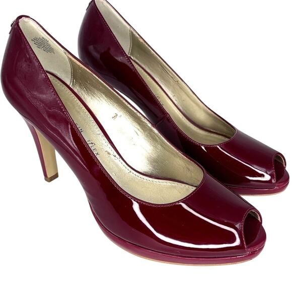 Anne Klein iflex Heels Womens Sz 9.5 Candy Apple Red Patent Leather Platform - Picture 1 of 10
